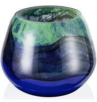 YUYU Kaarsenhouder | FUSION | Glas | Donkerblauw/Groen | Ø110x90(h)mm