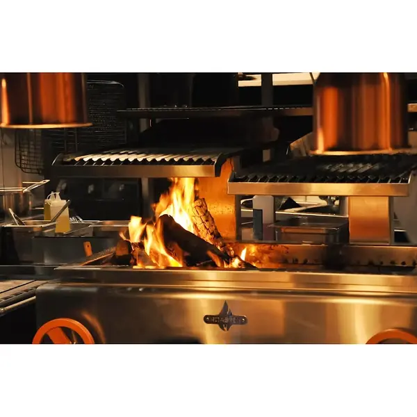 Houtskoolgrill | PARRILLA | Oppervlak 1500x620 | 200°C/250°C | Verstelbare Grillhoogte/-Hoek | Onderkast | Wielen (Geremd) | 1800x825x1550(h)mm