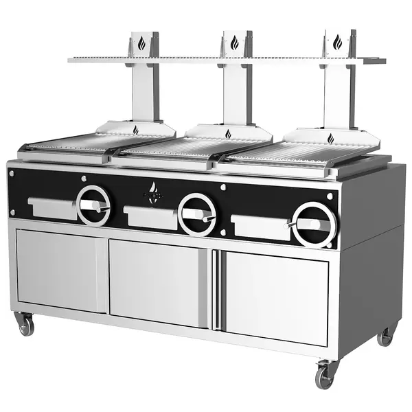 Houtskoolgrill | PARRILLA | Oppervlak 1500x620 | 200°C/250°C | Verstelbare Grillhoogte/-Hoek | Onderkast | Wielen (Geremd) | 1800x825x1550(h)mm
