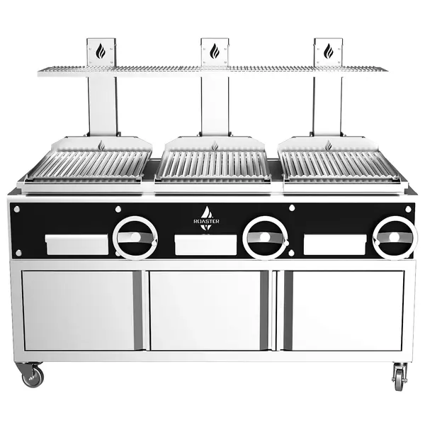 Houtskoolgrill | PARRILLA | Oppervlak 1500x620 | 200°C/250°C | Verstelbare Grillhoogte/-Hoek | Onderkast | Wielen (Geremd) | 1800x825x1550(h)mm
