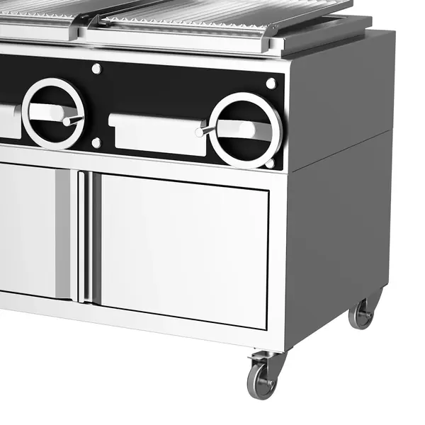 Houtskoolgrill | PARRILLA | Oppervlak 1500x620 | 200°C/250°C | Verstelbare Grillhoogte/-Hoek | Onderkast | Wielen (Geremd) | 1800x825x1550(h)mm
