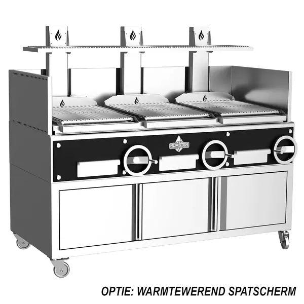 Houtskoolgrill | PARRILLA | Oppervlak 1500x620 | 200°C/250°C | Verstelbare Grillhoogte/-Hoek | Onderkast | Wielen (Geremd) | 1800x825x1550(h)mm