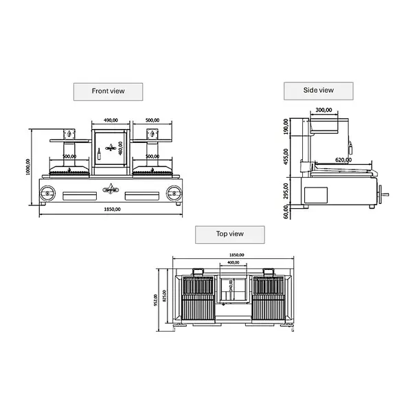 Houtskoolgrill | PARRILLA F | Oppervlak 1000x620 | 200°C/250°C | Houtvuurhaard | Verstelbare Grillhoogte/-Hoek | 1850x825x1000(h)mm