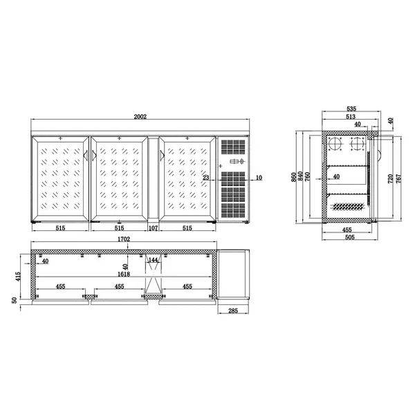 Barkoeler Zwart | 537L | 3 Glas Deuren | 230V | Geforceerd | 2002x535x860(h)mm