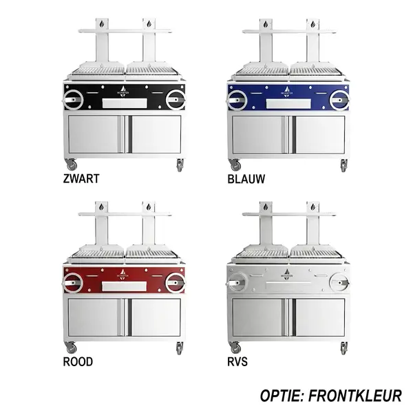 Houtskoolgrill | PARRILLA | Oppervlak 630x620 | 200°C/250°C | Verstelbare Grillhoogte/-Hoek | Onderkast | Wielen (Geremd) | 800x825x1550(h)mm