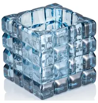 YUYU Kaarsenhouder | CUBE STEEL BLUE  | Glas | Blauw | 90x90x90(h)mm