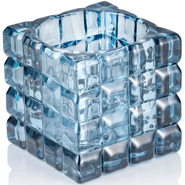 Kaarsenhouder | CUBE STEEL BLUE  | Glas | Blauw | 90x90x90(h)mm