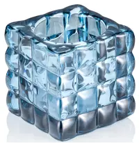 YUYU Kaarsenhouder | CUBE STEEL BLUE  | Glas | Blauw | 80x80x80(h)mm 