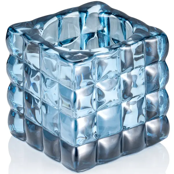 Kaarsenhouder | CUBE STEEL BLUE  | Glas | Blauw | 80x80x80(h)mm