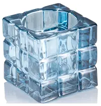 YUYU Kaarsenhouder | CUBE STEEL BLUE  | Glas | Blauw | 65x65x65(h)mm