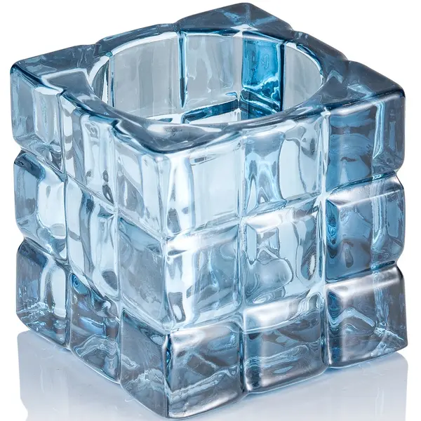 Kaarsenhouder | CUBE STEEL BLUE  | Glas | Blauw | 65x65x65(h)mm