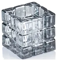 YUYU Kaarsenhouder | CUBE SMOKE GREY  | Glas | Donkergrijs | 65x65x65(h)mm