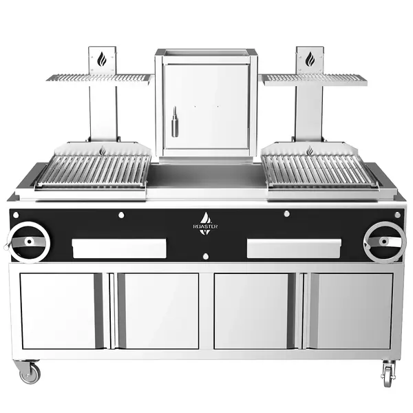 Houtskoolgrill | PARRILLA F | Oppervlak 1000x620 | 200°C/250°C | Houtvuurhaard | Verstelbare Grillhoogte/-Hoek | Onderkast | Wielen (Geremd) | 1850x825x1550(h)mm