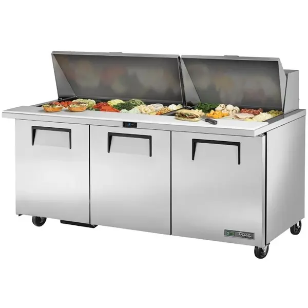 Saladette | 538L | 3 Deuren | Boven 30x 1/6 GN | 0°C/+5°C | Geforceerd | Klapdeksels | Wielen (Geremd) | 1839x867x1185(h)mm