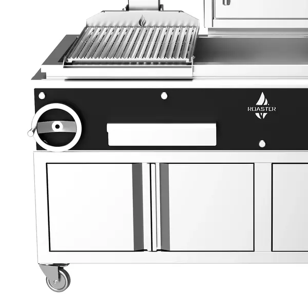 Houtskoolgrill | PARRILLA F | Oppervlak 1260x620 | 200°C/250°C | Houtvuurhaard | Verstelbare Grillhoogte/-Hoek | Onderkast | Wielen (Geremd) | 2100x825x1550(h)mm
