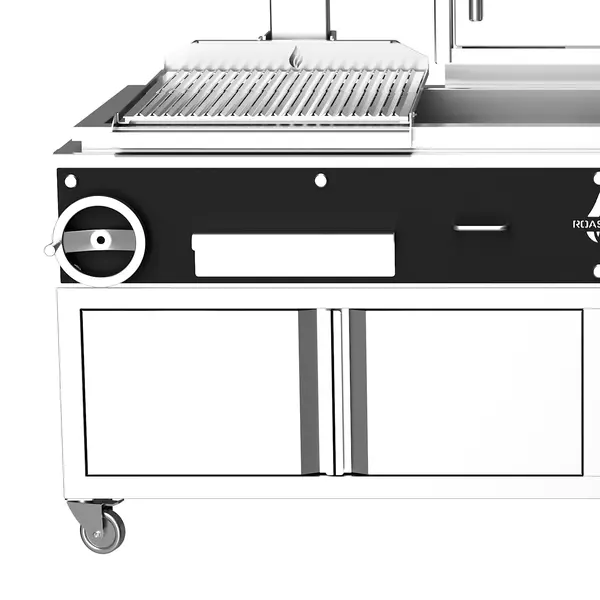 Houtskoolgrill | PARRILLA F | Oppervlak 1260x620 | 200°C/250°C | Houtvuurhaard (XL) | Verstelbare Grillhoogte/-Hoek | Onderkast | Wielen (Geremd) | 2350x825x1550(h)mm