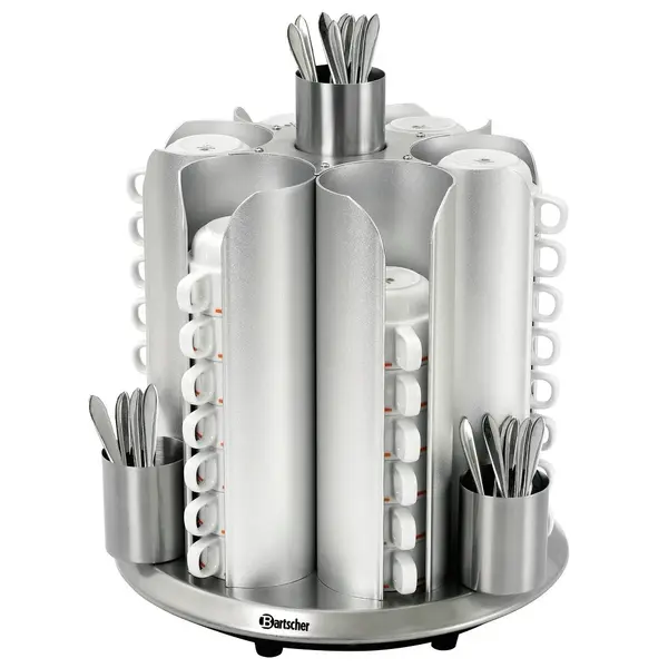 Kopjesverwarmer | Aluminium/RVS | 48 Kopjes + 4 Lepelbakjes | 30°C/45°C | Draaibaar | 0.2kW (230V) | Ø360x415(h)mm