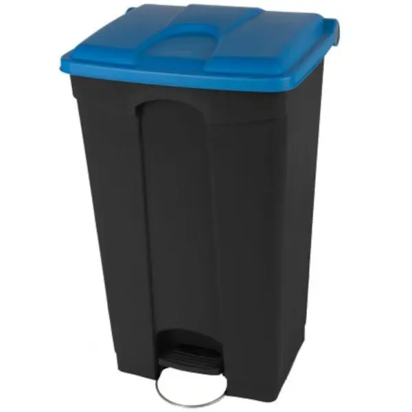 Pedaalemmer | Kunststof (Donkergrijs/Blauw) | 90L | Klapdeksel | Hygiëne (HACCP) + Afvalscheiding | Wielen | 500x412x820(h)mm