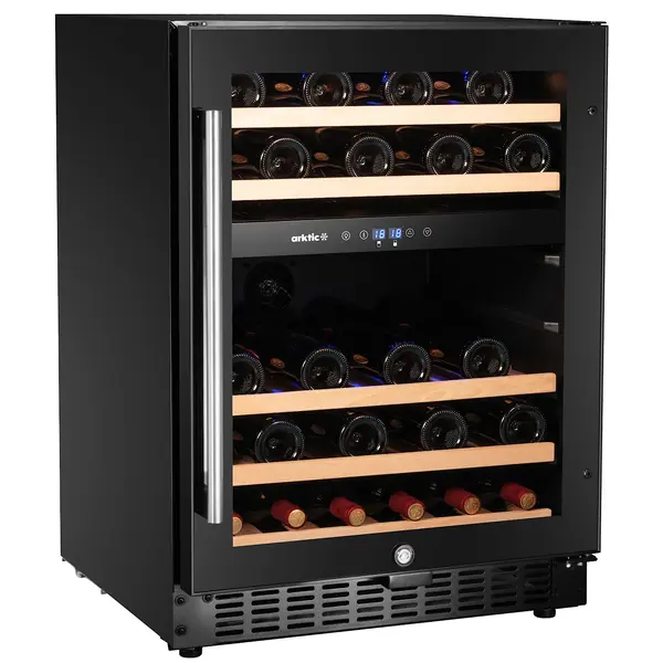 Wijnkoelkast | 137L (46x 75cl) | Zwart | 2 Zones | +5°C/+18°C | Statisch + Ventilator | Inbouwbaar | 570x595x820(h)mm