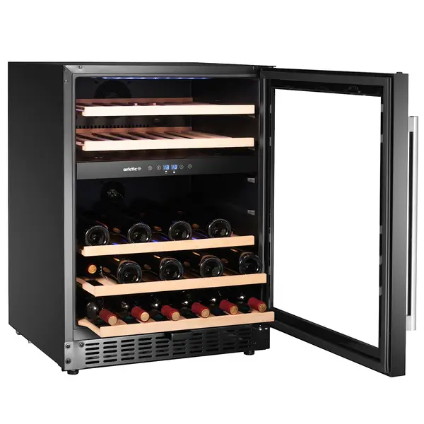 Wijnkoelkast | 137L (46x 75cl) | Zwart | 2 Zones | +5°C/+18°C | Statisch + Ventilator | Inbouwbaar | 570x595x820(h)mm