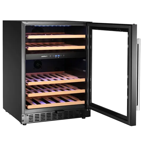 Wijnkoelkast | 137L (46x 75cl) | Zwart | 2 Zones | +5°C/+18°C | Statisch + Ventilator | Inbouwbaar | 570x595x820(h)mm