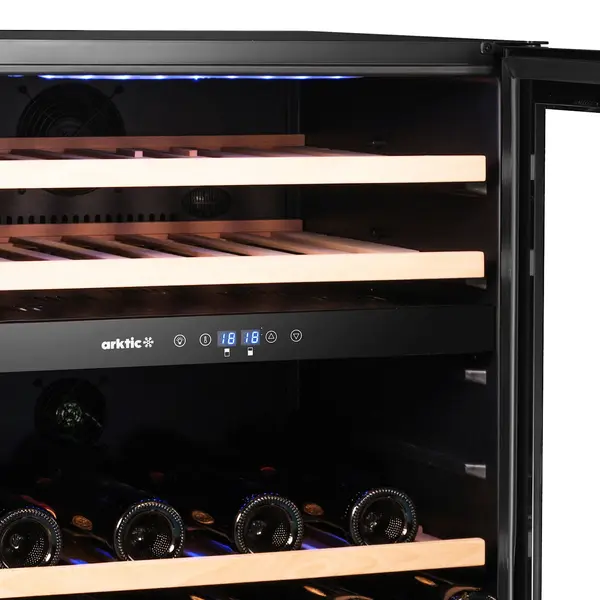 Wijnkoelkast | 137L (46x 75cl) | Zwart | 2 Zones | +5°C/+18°C | Statisch + Ventilator | Inbouwbaar | 570x595x820(h)mm