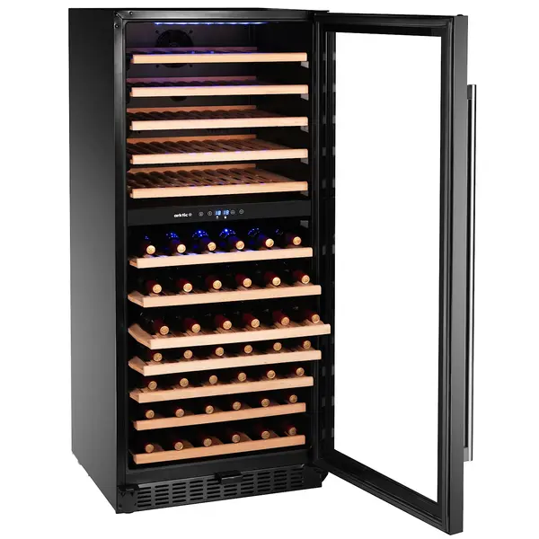 Wijnkoelkast | 265L (124x 75cl) | Zwart | 2 Zones | +5°C/+18°C | Statisch + Ventilator | 570x595x1400(h)mm