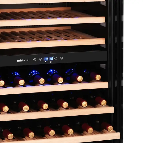 Wijnkoelkast | 265L (124x 75cl) | Zwart | 2 Zones | +5°C/+18°C | Statisch + Ventilator | 570x595x1400(h)mm