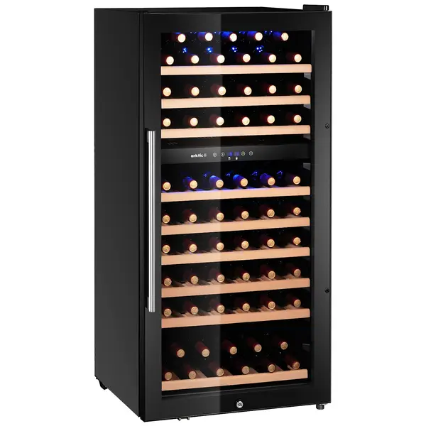 Wijnkoelkast | 230L (91x 75cl) | Zwart | 2 Zones | +5°C/+18°C | Statisch + Ventilator | Inbouwbaar | 570x595x1215(h)mm