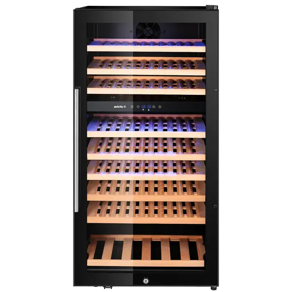 Wijnkoelkast | 230L (91x 75cl) | Zwart | 2 Zones | +5°C/+18°C | Statisch + Ventilator | Inbouwbaar | 570x595x1215(h)mm