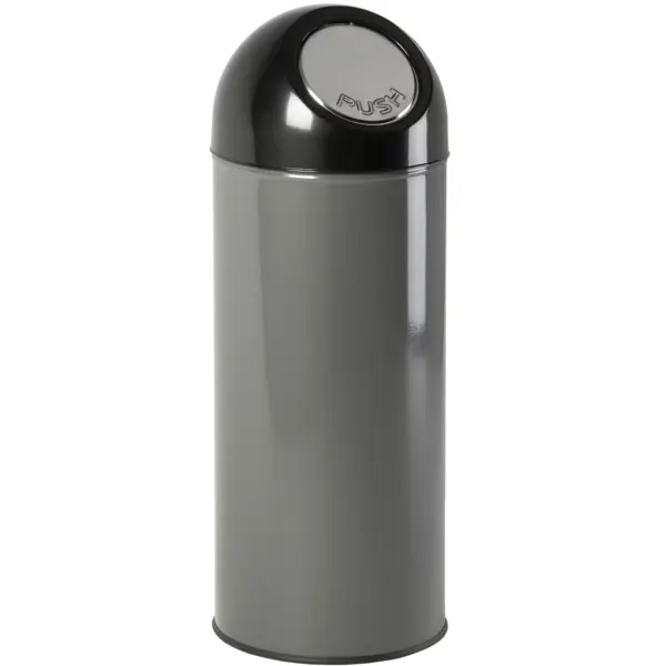 Afvalbak | Metaal/Kunststof | Grijs/Zwart | 55L | Duwdeksel | Ø305x820(h)mm