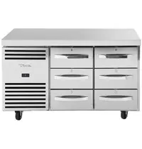 True Koelwerkbank | Energiezuinig | 280L | 6 Laden (1/1 GN) | 0°C/+3°C | Geforceerd | Wielen (Geremd) | 1411x700x900(h)mm