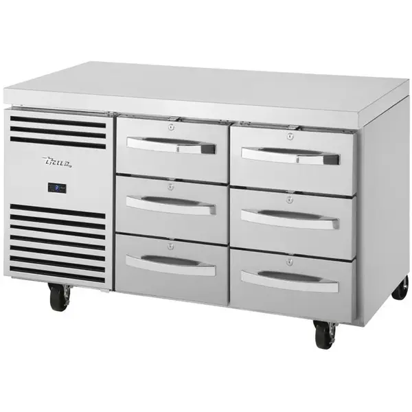 Koelwerkbank | Energiezuinig | 280L | 6 Laden (1/1 GN) | 0°C/+3°C | Geforceerd | Wielen (Geremd) | 1411x700x900(h)mm