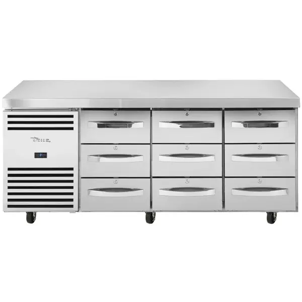 Koelwerkbank | Energiezuinig | 435L | 9 Laden (1/1 GN) | 0°C/+3°C | Geforceerd | Wielen (Geremd) | 1865x700x900(h)mm