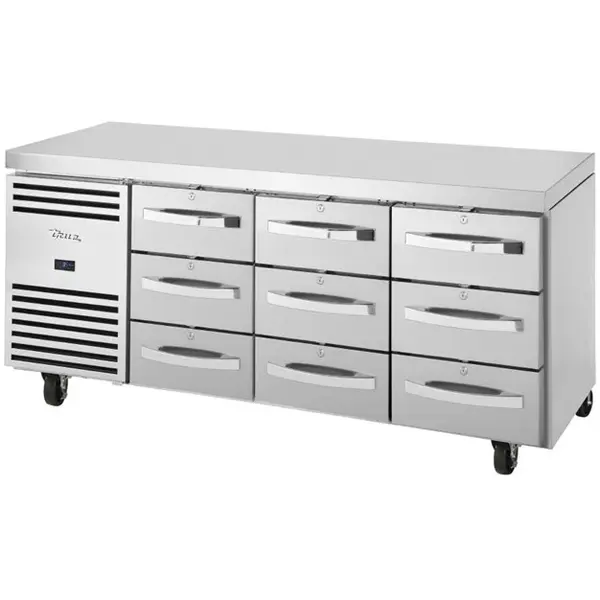 Koelwerkbank | Energiezuinig | 435L | 9 Laden (1/1 GN) | 0°C/+3°C | Geforceerd | Wielen (Geremd) | 1865x700x900(h)mm