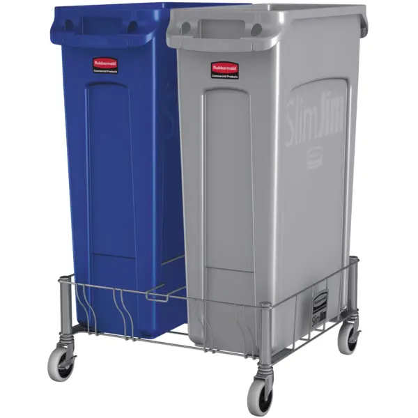 Verrijdbaar Onderstel | RVS | Rubbermaid SLIM JIM Afvalbakken | Dubbel Uitvoering | 523x508x229(h)mm