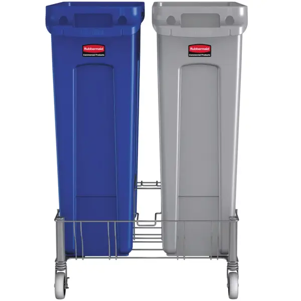 Verrijdbaar Onderstel | RVS | Rubbermaid SLIM JIM Afvalbakken | Dubbel Uitvoering | 523x508x229(h)mm