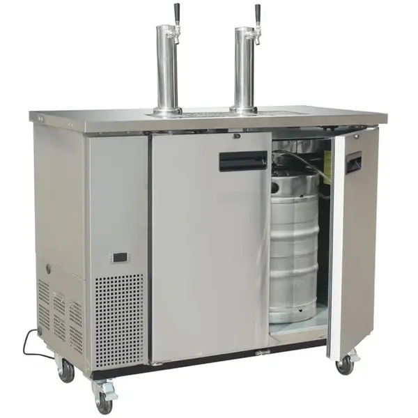 Tapinstallatie | G-SERIE | RVS | Fustkoeling (2x 50L) | Wielen (Geremd) | 1247x620x1438(h)mm