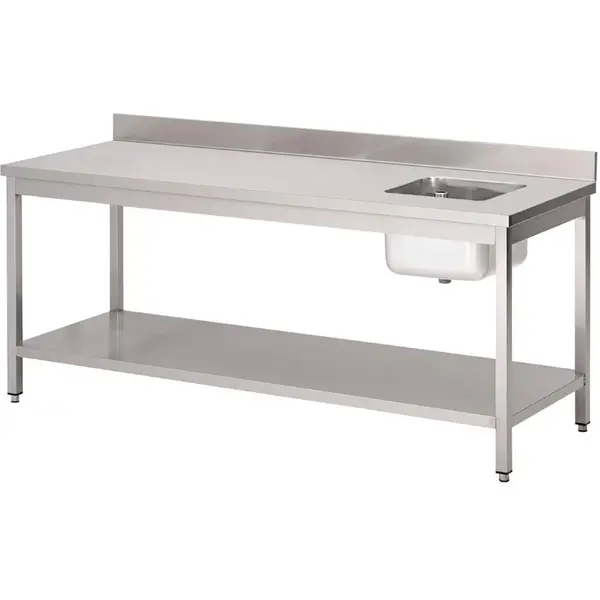 Cheftafel | RVS | Spoelbak (Rechts) | Bodemschap | Achteropstand | 1800x700x850/900(h)mm