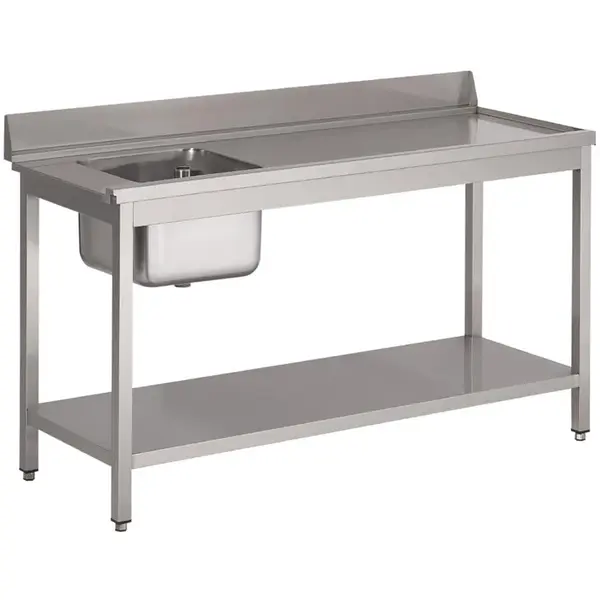 Spoeltafel | RVS | 1 Spoelbak (Links) + Afdruipvlak | Bodemschap | Achteropstand | 1000x700x850(h)mm