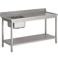 Gastro M Spoeltafel | RVS | 1 Spoelbak (Links) + Afdruipvlak | Bodemschap | Achteropstand | 1400x700x850(h)mm