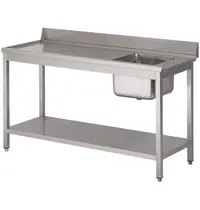 Gastro M Spoeltafel | RVS | 1 Spoelbak (Rechts) + Afdruipvlak | Bodemschap | Achteropstand | 1400x700x850(h)mm