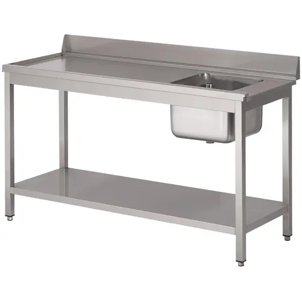 Spoeltafel | RVS | 1 Spoelbak (Rechts) + Afdruipvlak | Bodemschap | Achteropstand | 1400x700x850(h)mm