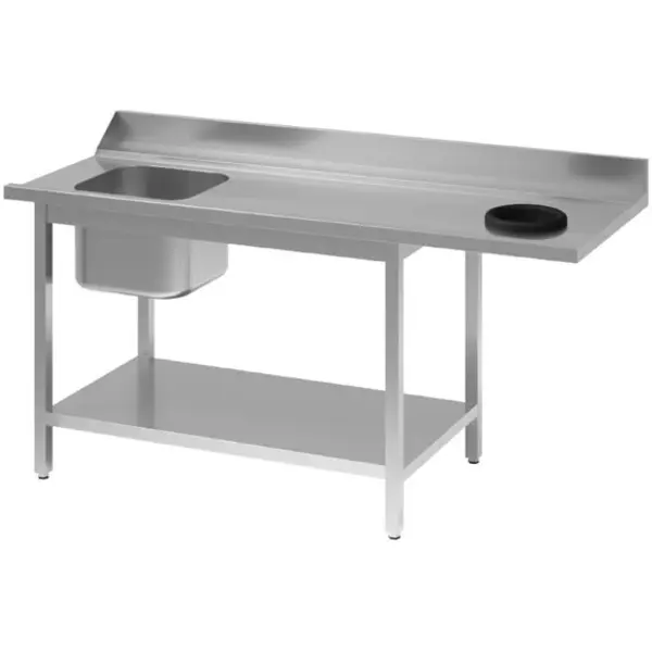Spoeltafel | RVS | 1 Spoelbak (Links) + Afdruipvlak + Afvalgat | Bodemschap | Achteropstand | 1400x700x850(h)mm