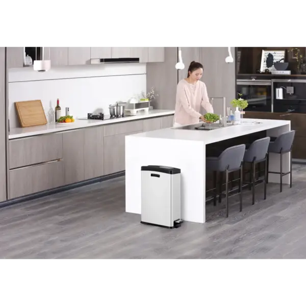 Pedaalemmer | REJOICE | RVS/Kunststof | Wit/Zwart | 30L | Klapdeksel | Anti Fingerprint | 459x264x636(h)mm