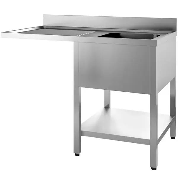 Spoeltafel | RVS | 1 Spoelbak (Rechts) + Afdruipvlak | Bodemschap + Voorlader | Achteropstand | Gelaste Constructie | 1200x700x850(h)mm