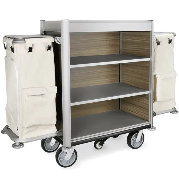 Huishoudwagen | HEIDI | Aluminium/Gelamineerd | 4 Niveaus | Waszakken | Wielen (Geremd) | 1900x650x1400(h)mm