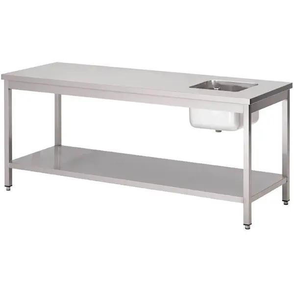 Cheftafel | RVS | Spoelbak (Rechts) | Bodemschap | 2000x700x850/900(h)mm