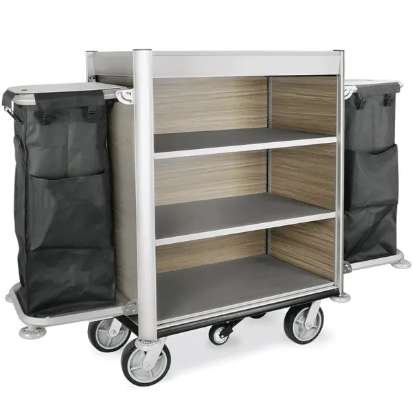 Huishoudwagen | HEIDI | Aluminium/Gelamineerd | 4 Niveaus | Waszakken | Wielen (Geremd) | 1900x650x1400(h)mm