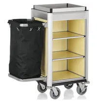 WAS Germany Huishoudwagen | ISABELLA | Aluminium/Hout | 3 Niveaus | Incl. Waszak | Wielen (Geremd) | 950x550x1160(h)mm